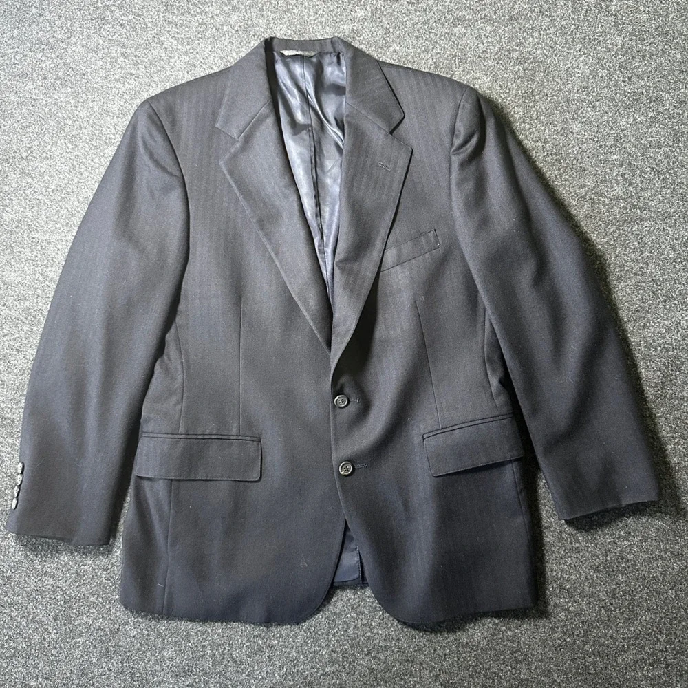 Polo University Club Ralph Lauren Mens Navy Blue Virgin Wool Herringbone Blazer